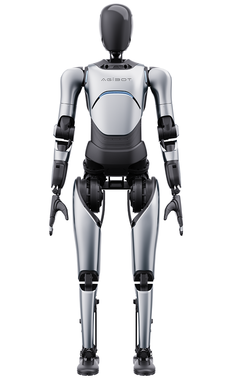 Робот-гуманоид AgiBot A2 в полный рост, вид спереди