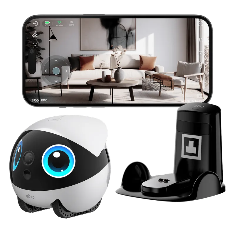 Enabot EBO Air 2 Plus в белом цвете с зарядной станцией и приложением