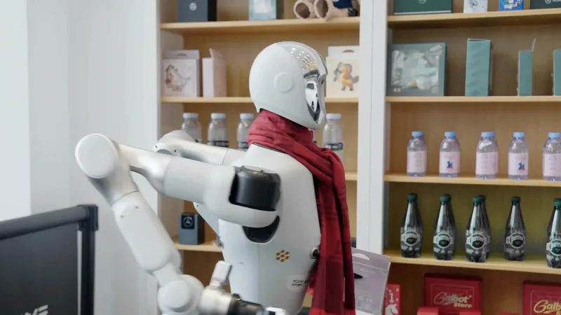 Робот-гуманоид Galbot G1 у торговых стеллажей